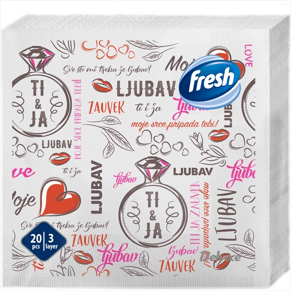 FRESH PAPIRNA SALVETA DELUXE LJUBAV 3 SLOJNA 33X33CM 20KOM