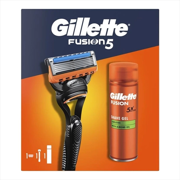 GILLETTE SET FUSION 5 (DRŠKA + 1 DOPUNA + GEL ZA BRIJANJE 200ML)